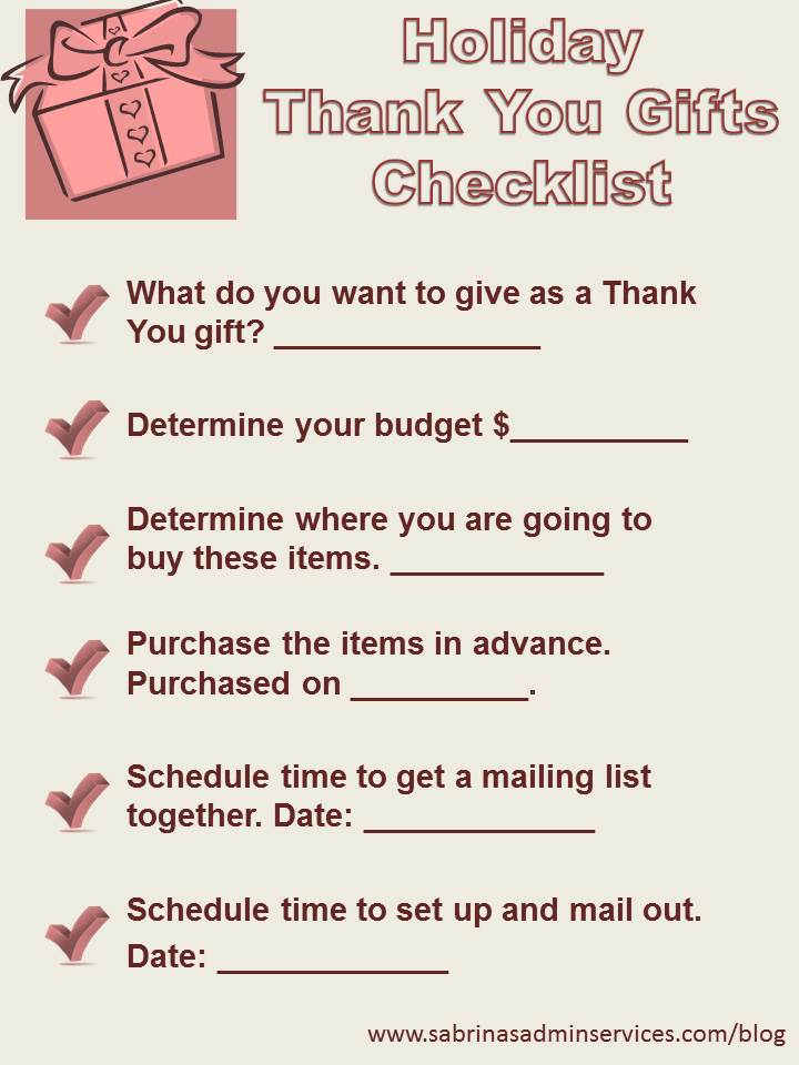 Holiday thank you gifts checklist