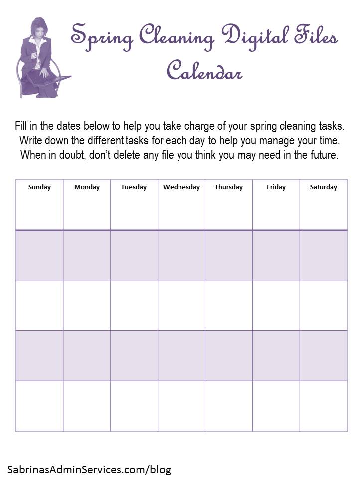 Spring Cleaning digital files calendar | Sabrina's Admin Services