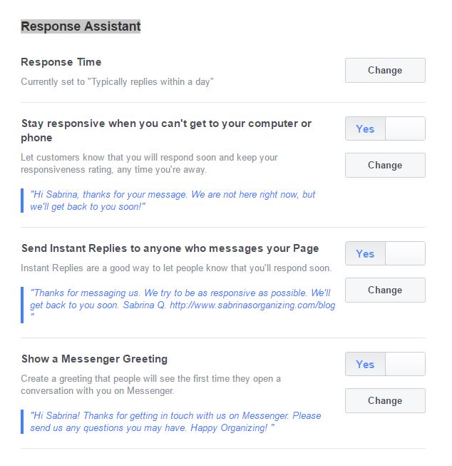 facebook response assistant