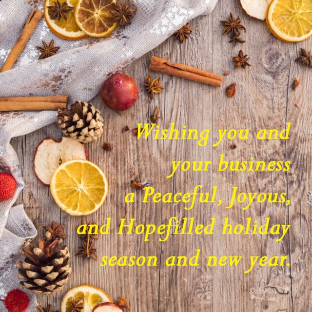 Wishing you and your business a Peaceful, Joyous, and Hopefilled holiday season and new year.