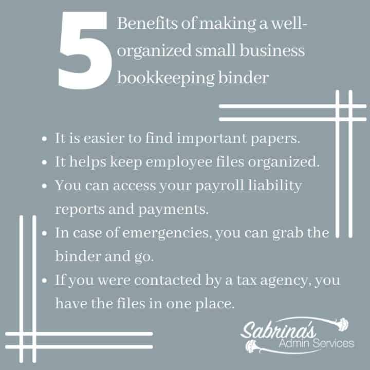 five benefits to make a well organized bookkeeping binder