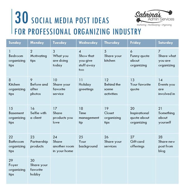 Small Business Social Media Ideas Professional Organizing Industry