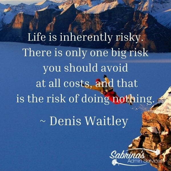 Life is inherently risky. There is only one big risk you should avoid at all costs, and that is the risk of doing nothing. ~ Denis Waitley
