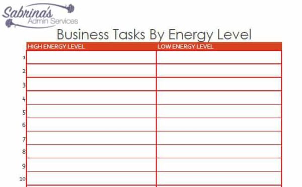 Business tasks by energy level