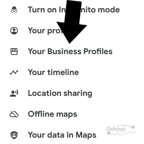 Select Your Business Profile with an arrow