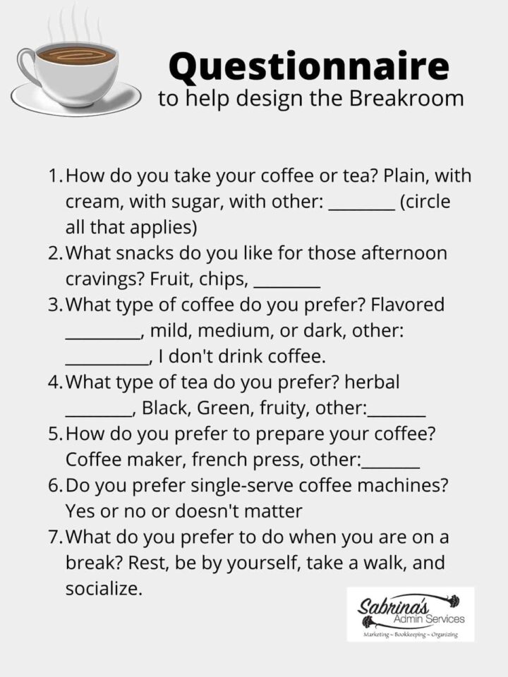 Image of the questionnaire to help design the breakroom questions
