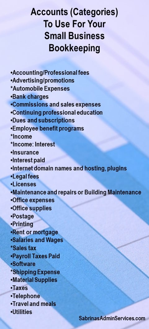 Accounts to Use for Your Small Business Bookkeeping - chart