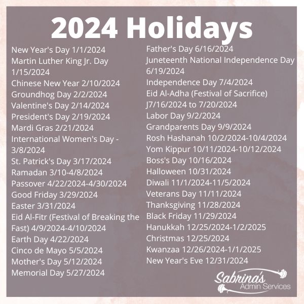 2024 Holiday Dates to Share your Greetings on Social Media 