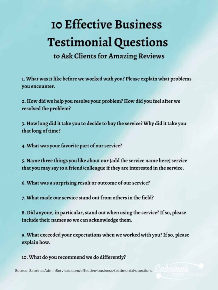 Effective Business Testimonial Questions to Ask Clients for Amazing Reviews - list of questions