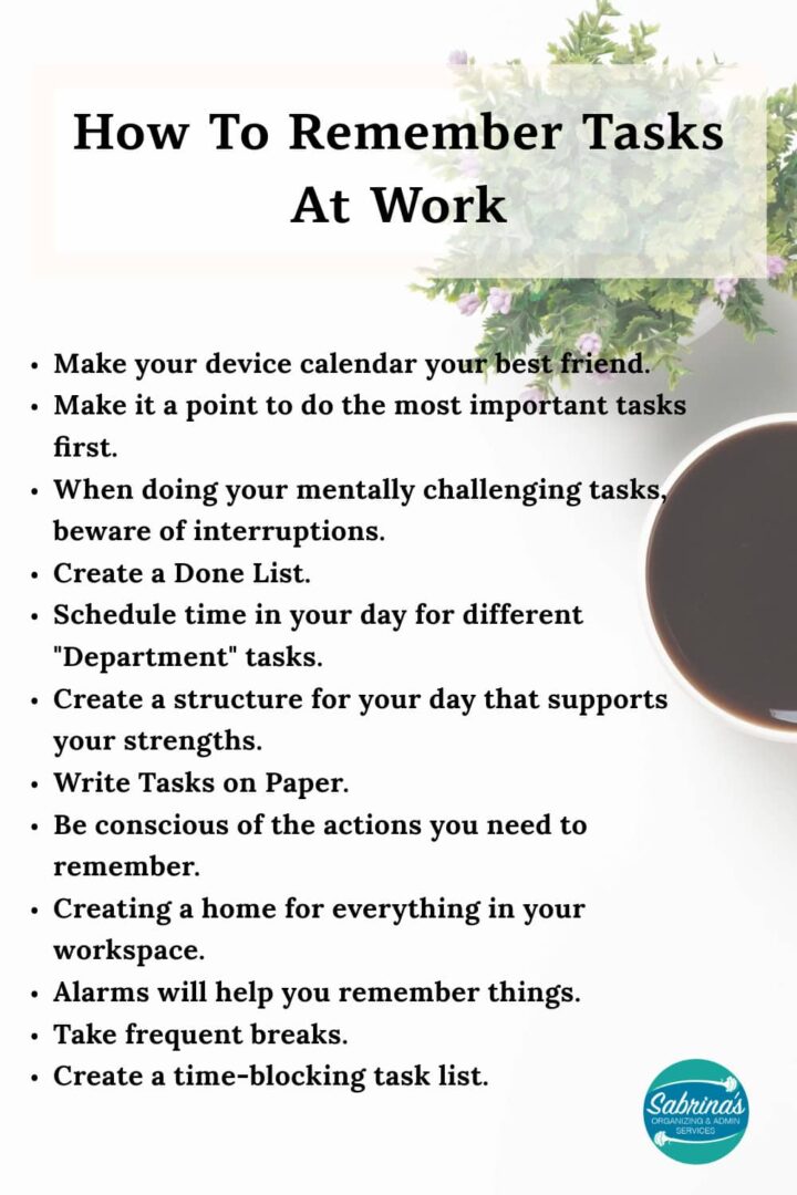 list of all the things that describe in the past to help remembering tasks at work