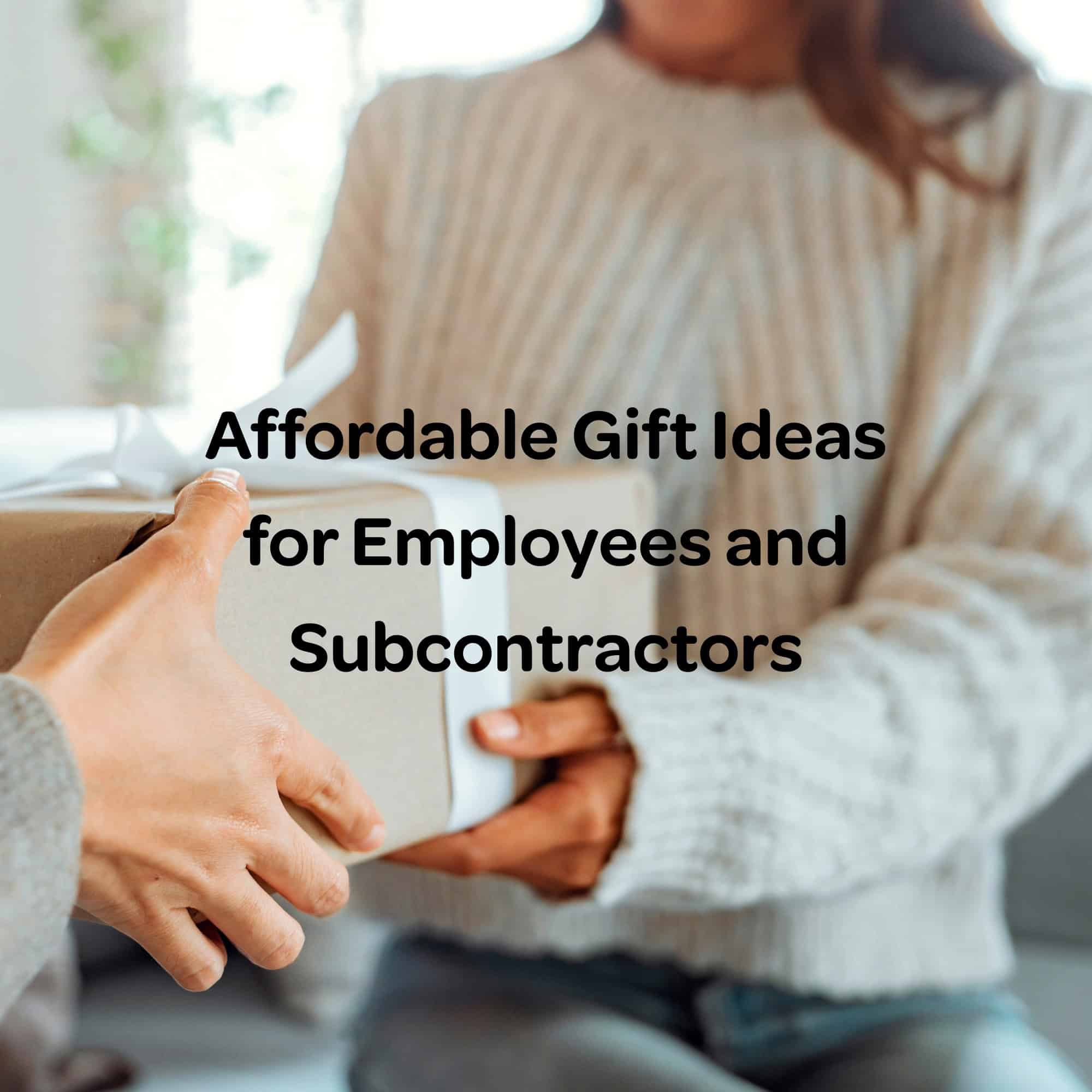 a women in a cream sweater receiving a tan gift box with a bow - square image - title in the center of image