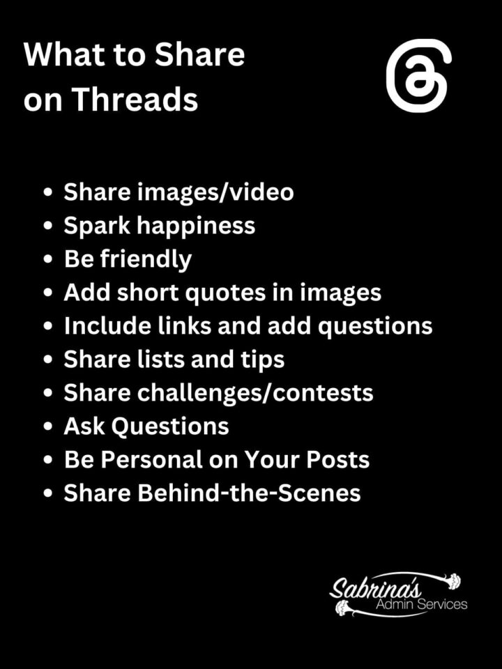 What to Share on Threads - by Sabrina's Admin Services Title image