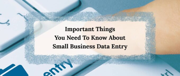 A person pressing a data entry button on a keyboard - square image - title of post in the center around a rectangular box.