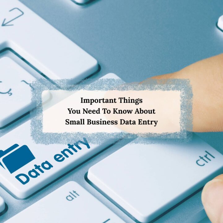 A person pressing a data entry button on a keyboard - square image - title of post in the center around a rectangular box.