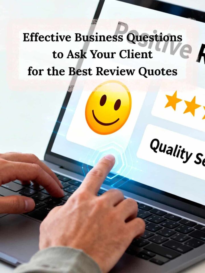 a person filing out a review online - pinterest image - title at the top center in a rectangle box