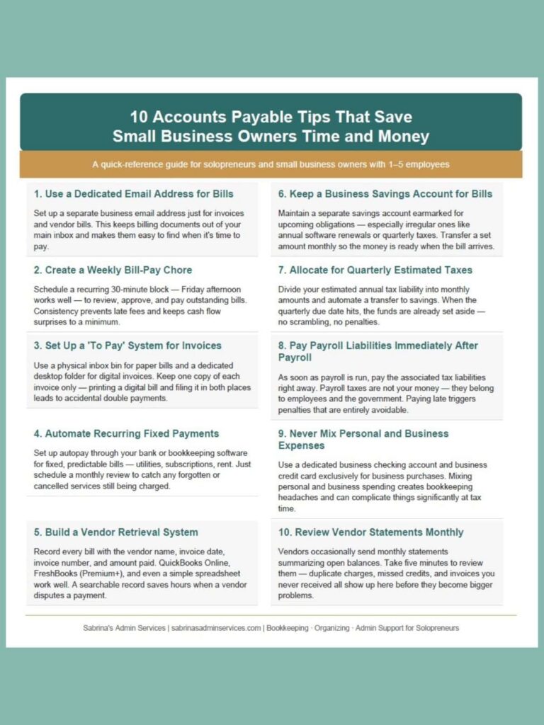 Accounts Payable Made Simple for Solopreneurs - Sabrinas Admin Services
