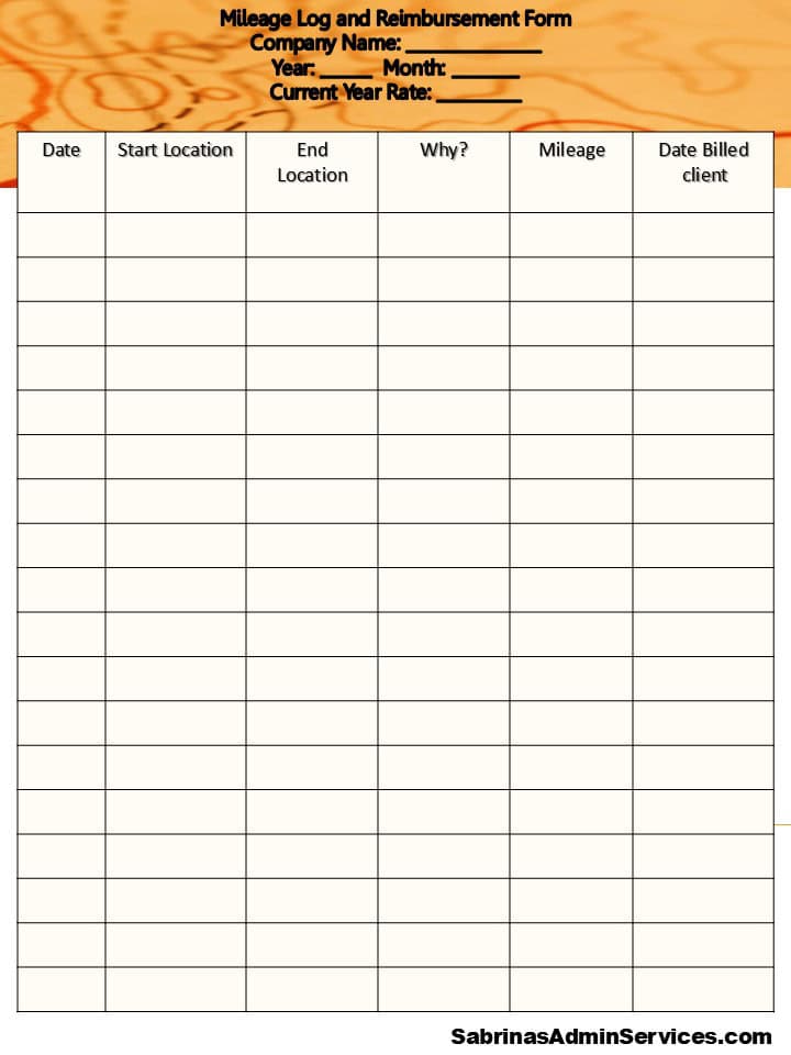 spreadsheet for tracking mileage.