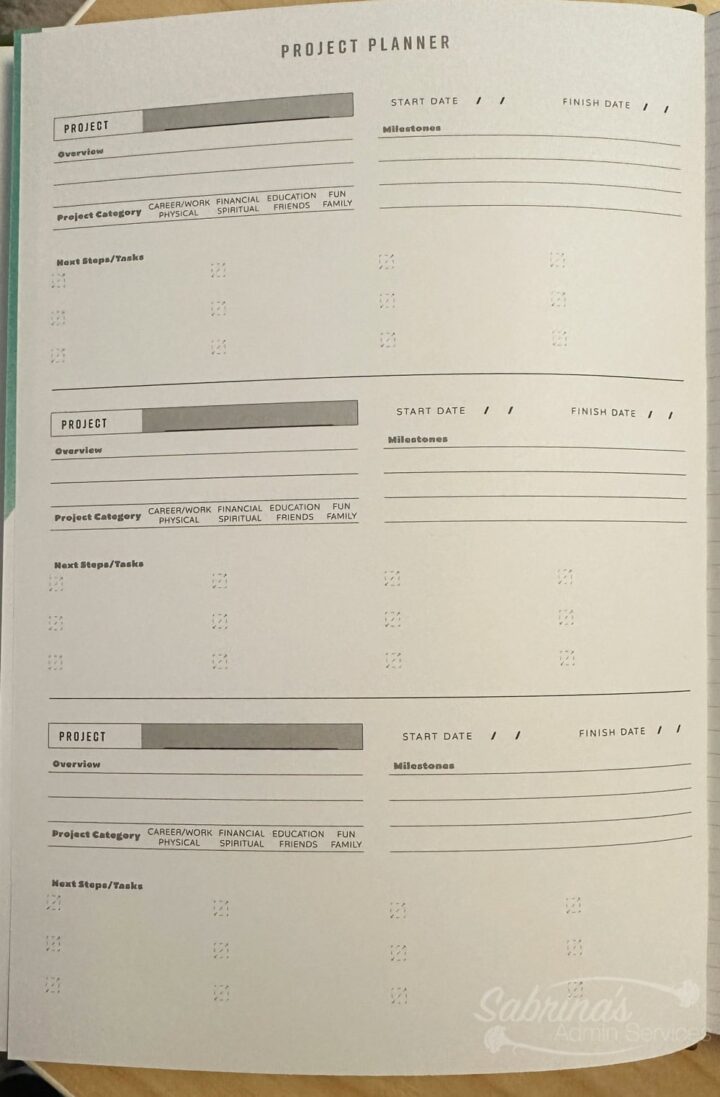 Project Planner page from planner