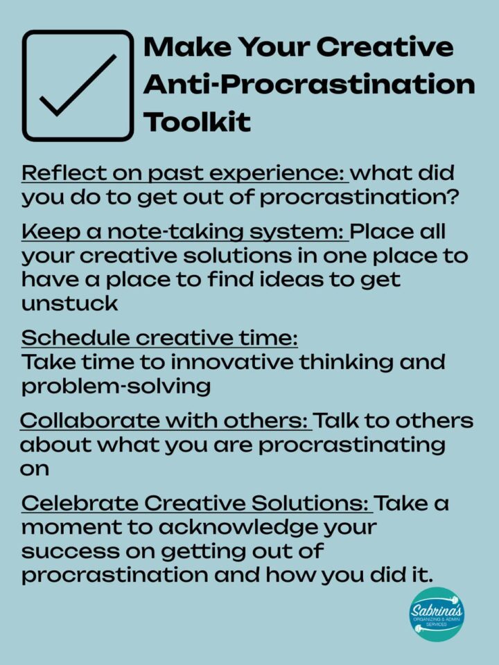 a list from the post of the creative anti-procrastination toolkit items