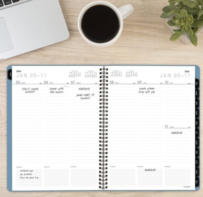 AT-A-GLANCE® Contemporary Lite 2026 Weekly Monthly Planner, Mineral Blue, Large, 8 1/4" x 11"