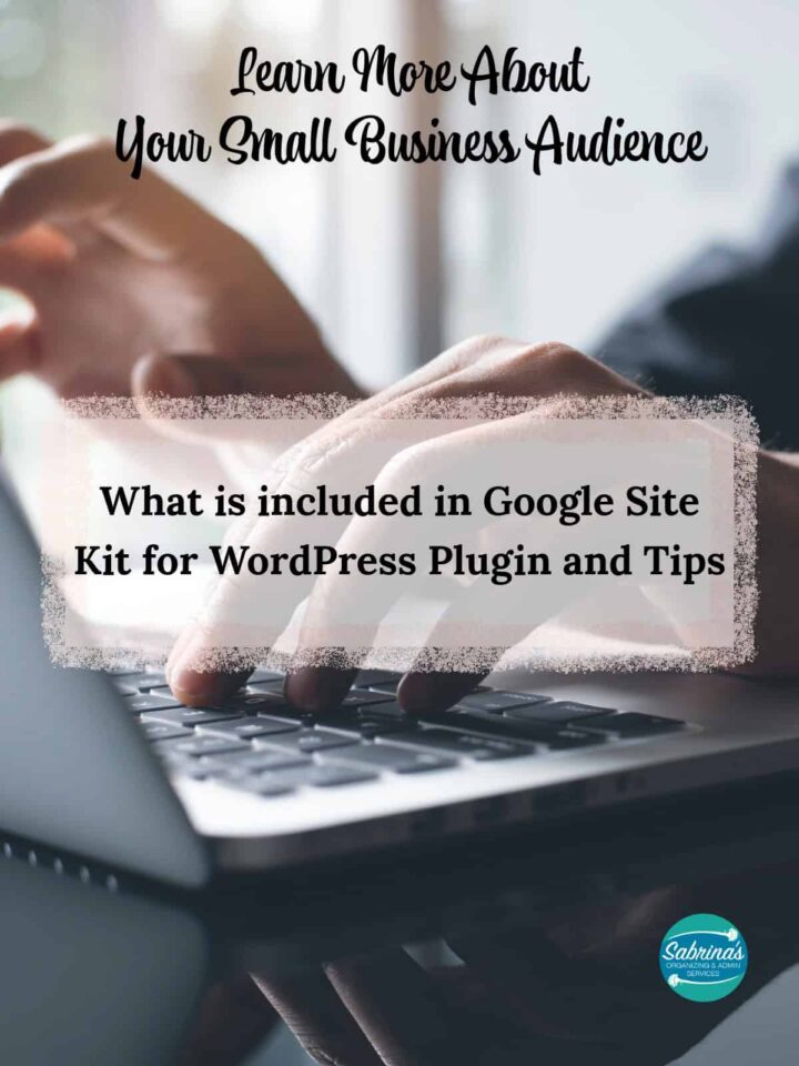 a person's hands on a keyboard, title of the post in the center. At the top it says Learn more about Your Small business audience - pinterest size image