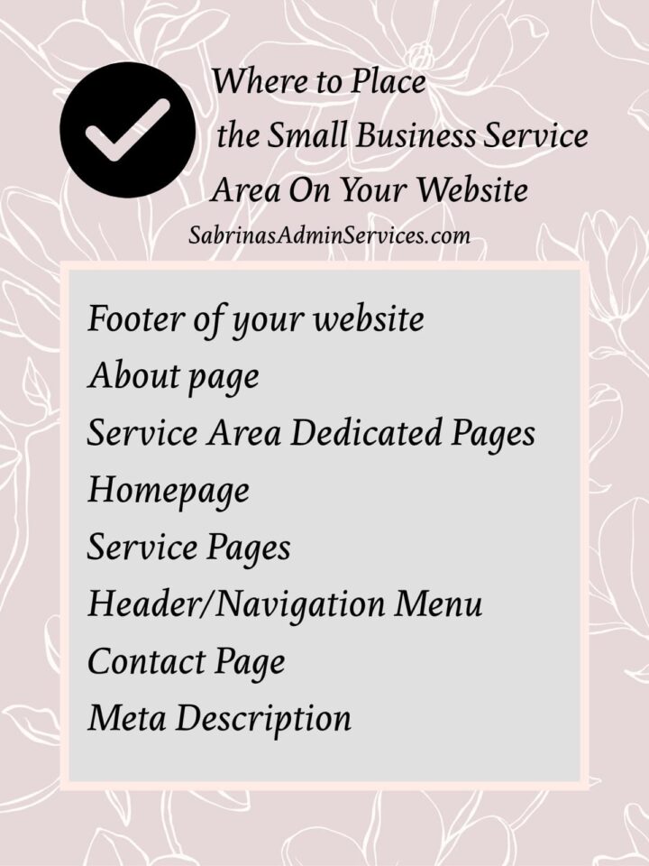 a list of all the areas to post serviced based business - title at the top center - with a check in a circle. - pinterest image size