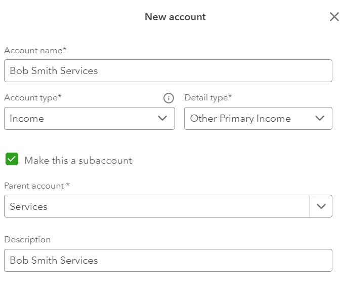 the window for adding chart of account new account
