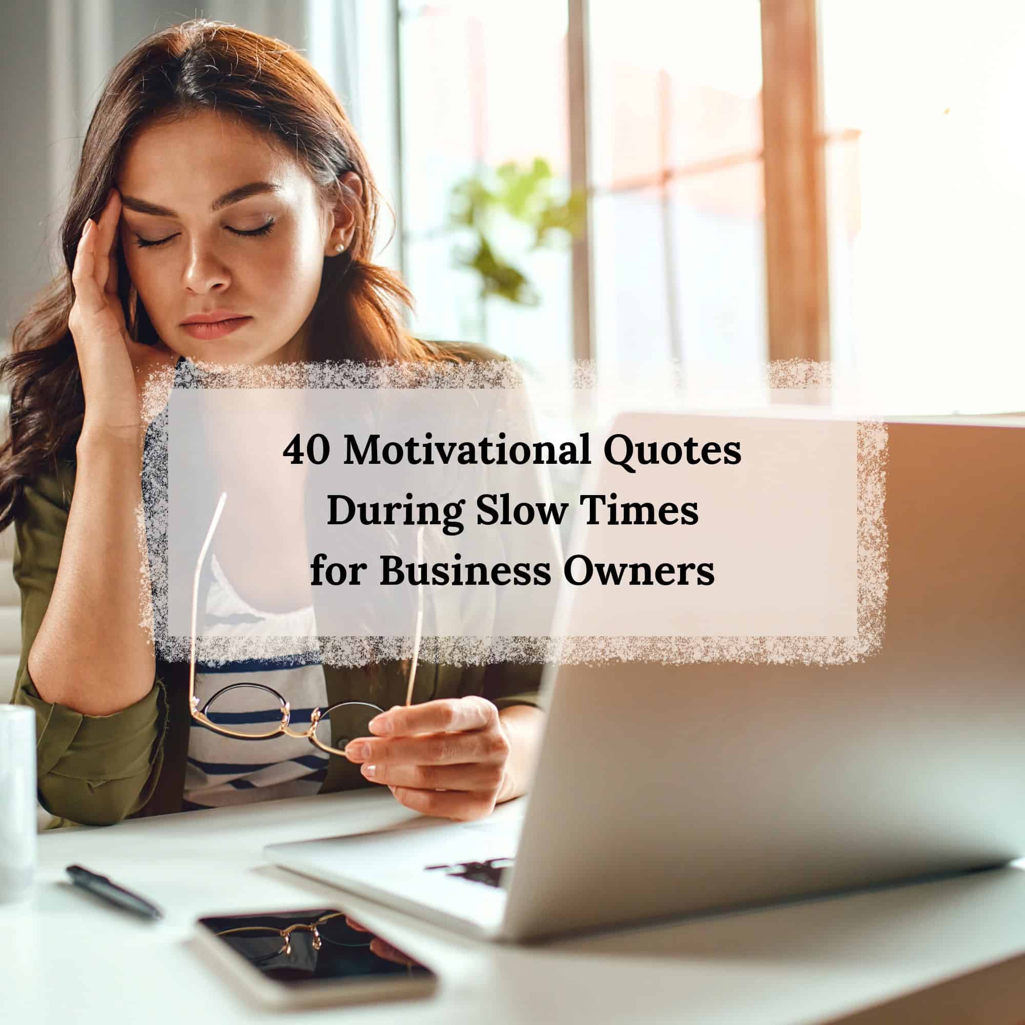 A person feeling tired at her desk with her eyes closed - title in the center of the square image