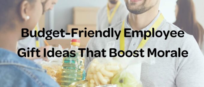 A man getting a gift from a women - both smiling - square image - title in the center of image