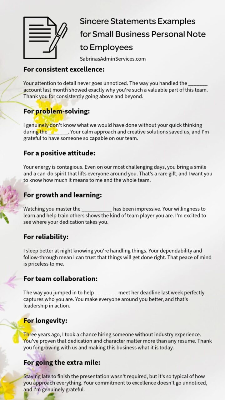 List of all the sincerely statements examples in the post - pinterest size image