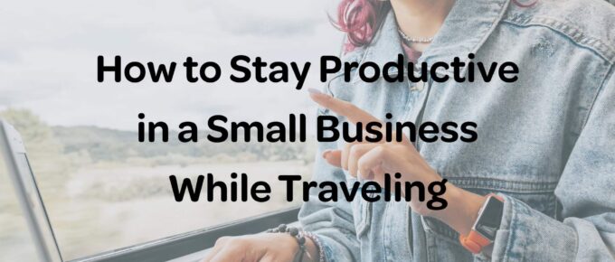 a women with a headset on looking at her laptop on a train - square image - title in the center of image