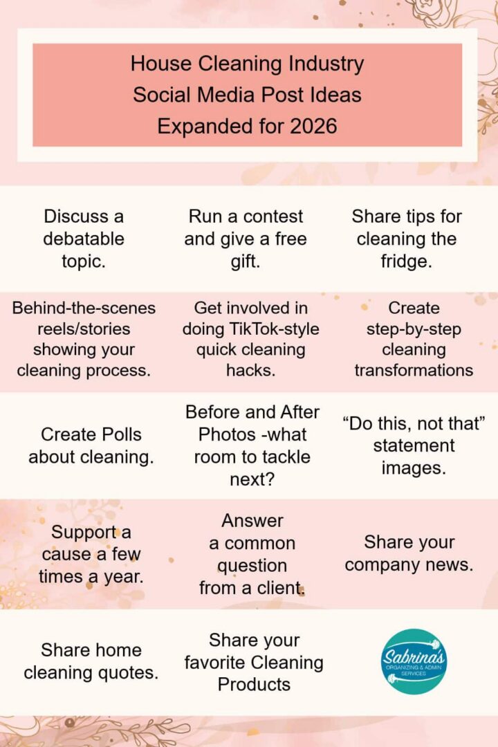 List of examples of social media share topics for house cleaning industry 2026 update - second set of options part three